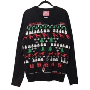 JEM Mens Retro 8-Bit Gamer Ugly Christmas Sweater Size Medium Black Pullover